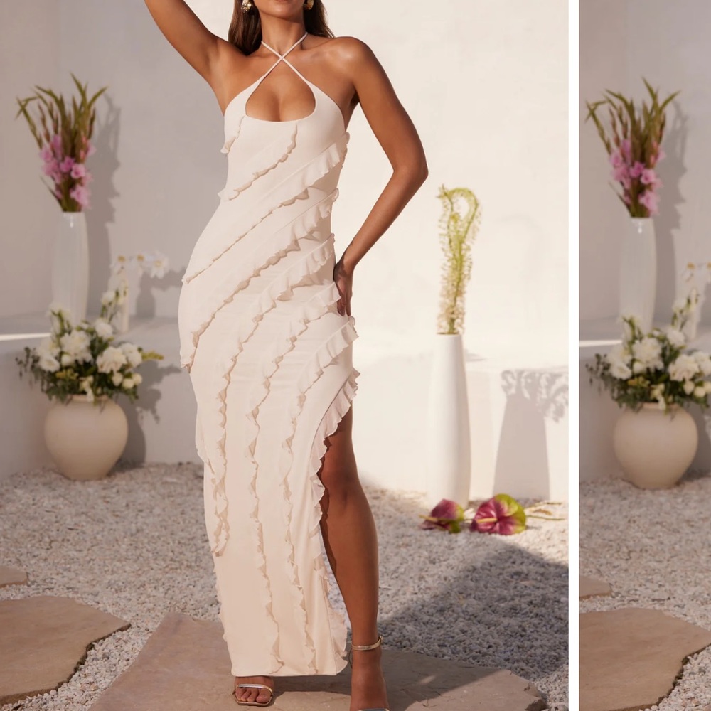 Oh Polly Cream Halter Maxi Dress